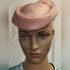 Pink Vintage Style Veiled Morgan Taylor Made in Italy 100% Viscose w/Faux Rose